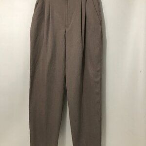 Laura Scott Petite 8P Tan/ Brown Dress Pants, Pleated Front, Elastic Back Waist